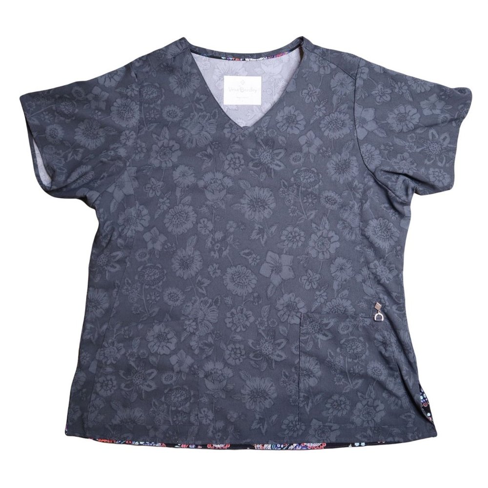 Vera Bradley Gray Floral Patterned Scrub Top Women's Size L